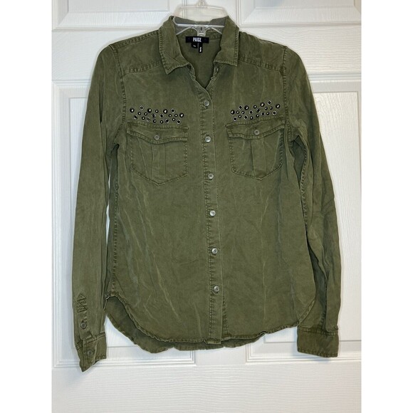 Paige Button Down Tencel Blouse Army Green Size Extra Small XS - Picture 1 of 8